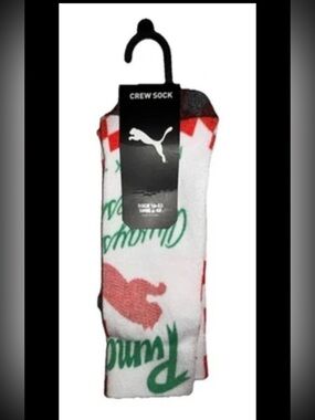 Puma Crew Socks 1 Pair Mens 6-12 White Red Green Gray w Logo & Always Fresh NEW